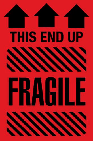 "This End Up" Fragile sticker for ensuring safe delivery from the shipping carriers